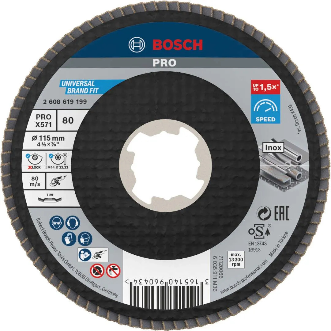 Bosch PRO X571 X-LOCK flap disk 115 mm G80 izvijeni T29 fiberglas oSa (2608619199)