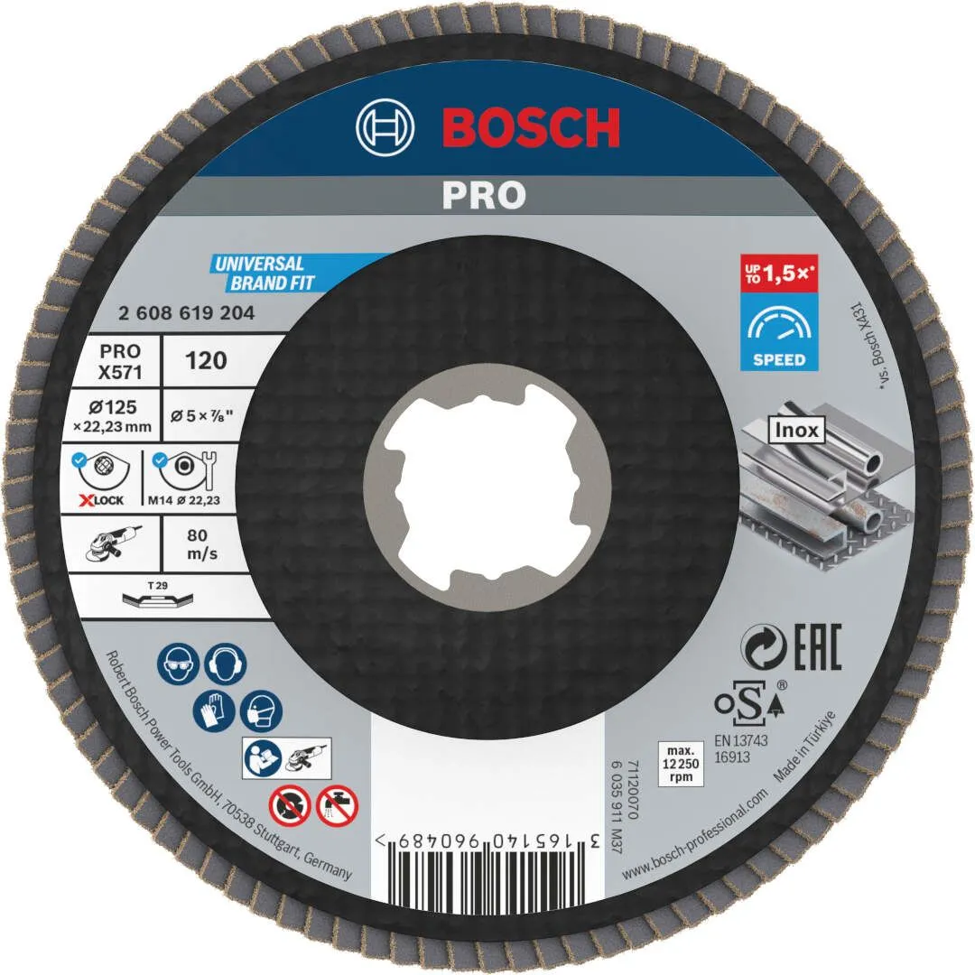 Bosch PRO X571 X-LOCK flap disk 125 mm G120 izvijeni T29 fiberglas oSa (2608619204)