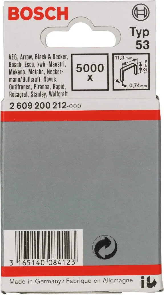 Bosch spajalica od tanke žice tip 53 11,4 x 0,74 x 12 mm 5000kom - 2609200212