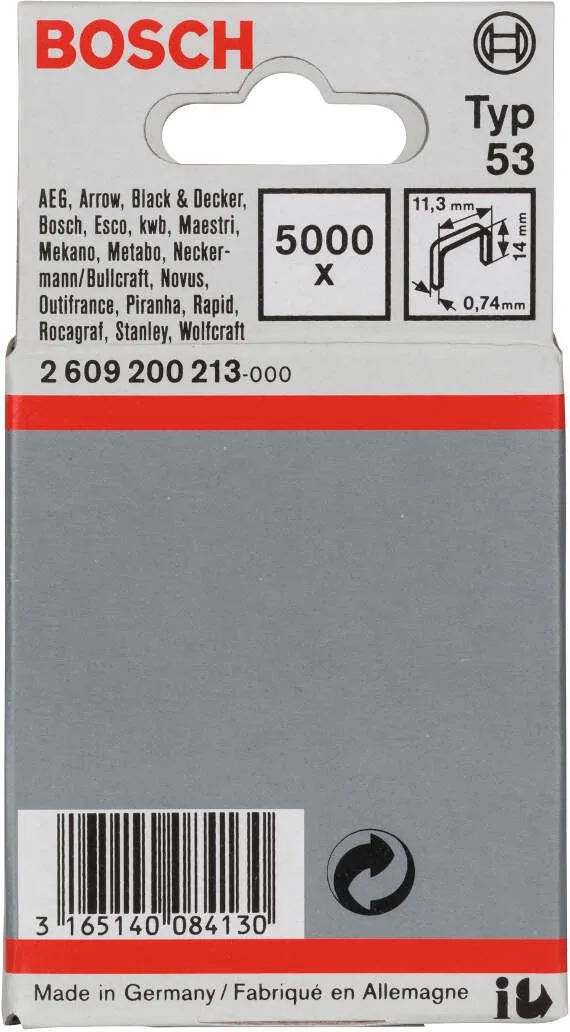 Bosch spajalica od tanke žice tip 53 11,4 x 0,74 x 14 mm 5000kom - 2609200213