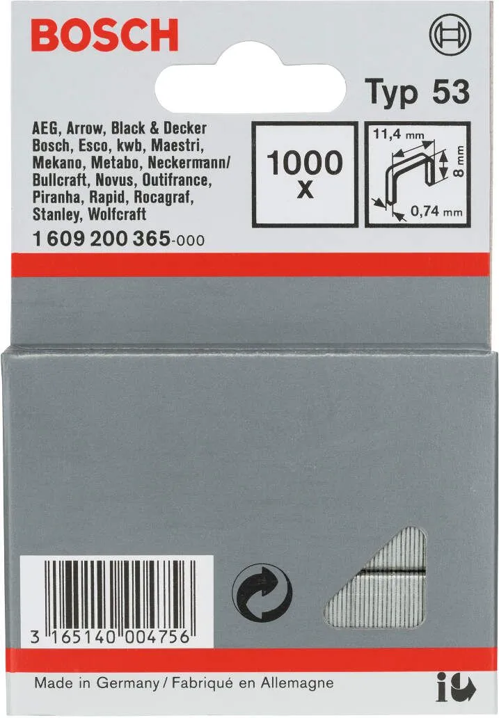 Bosch spajalica od tanke žice tip 53 11,4 x 0,74 x 8 mm 1000kom - 1609200365
