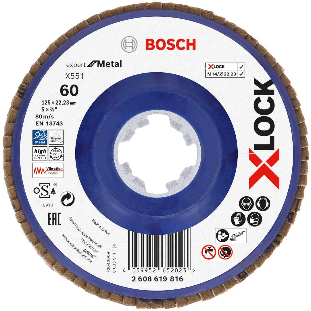 Bosch X-LOCK lamelni brusni disk X551, Expert for Metal, prečnik 125 mm; granulacija 60, ravni - 2608619816