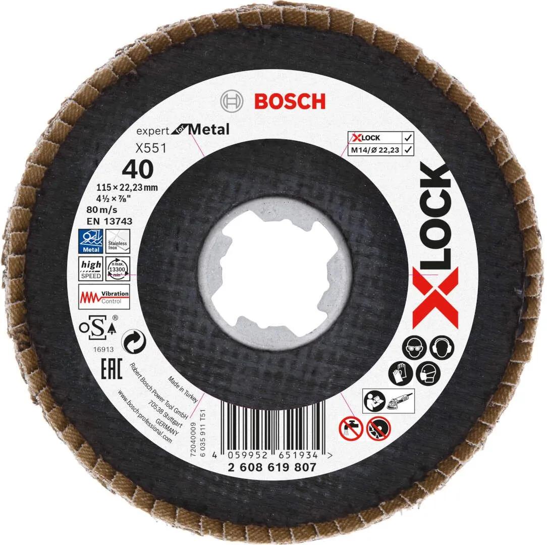 Bosch X-LOCK lamelni brusni disk X551, Expert for Metal, prečnik 115 mm; granulacija 40, ispupčeni - 2608619807