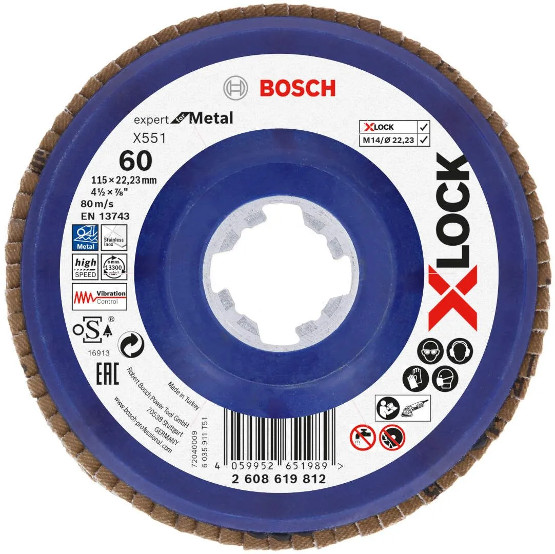 Bosch X-LOCK lamelni brusni disk X551, Expert for Metal, prečnik 115 mm; granulacija 60, ravni - 2608619812