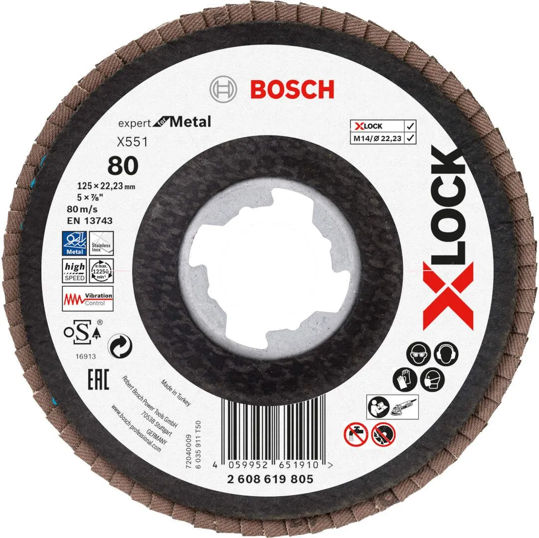 Bosch X-LOCK lamelni brusni disk X551, Expert for Metal, prečnik 125 mm; granulacija 80, ispupčeni - 2608619805