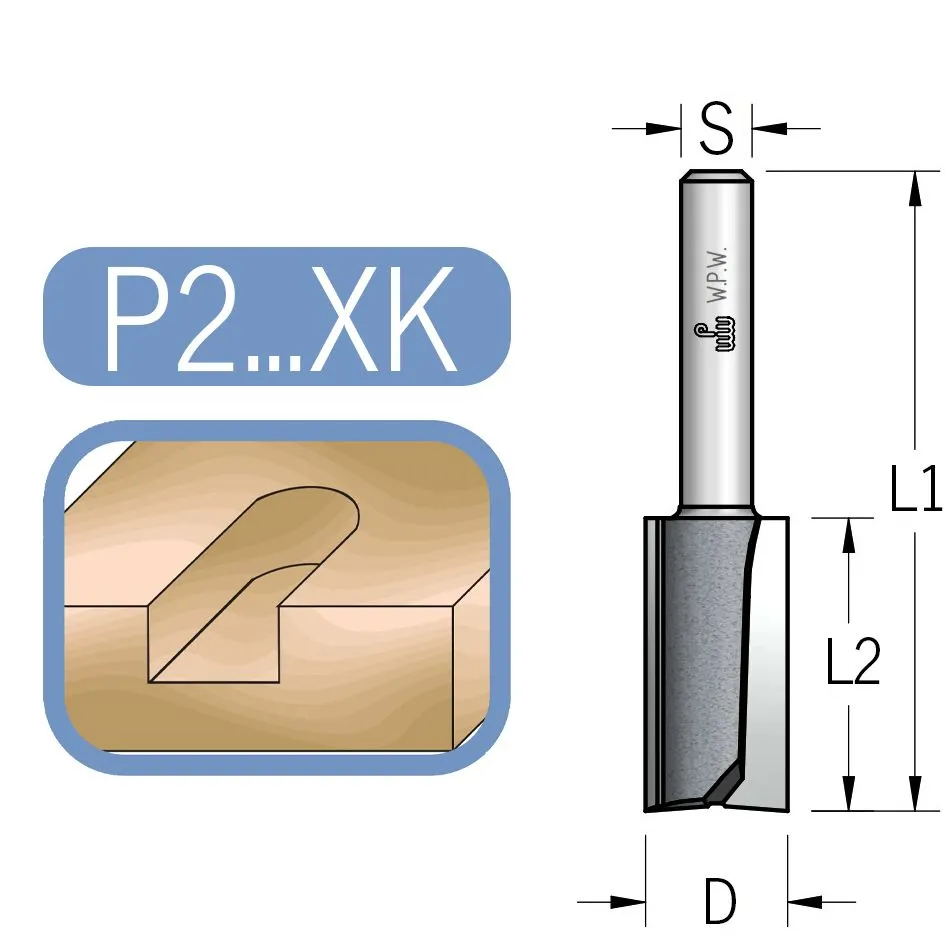 CNC glodalo za drvo ravno sa produženim prihvatom prečnik 22mm, dužina reznog dela 25mm, prihvat 8mm WPW P242205XK