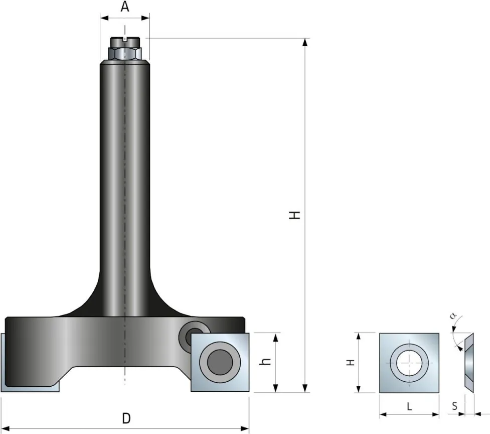 Freud glodalo za ravnanje CNC stolova; glodalo sa izmenjivim pločicama prečnik 60mm prihvat 12mm NC12M60