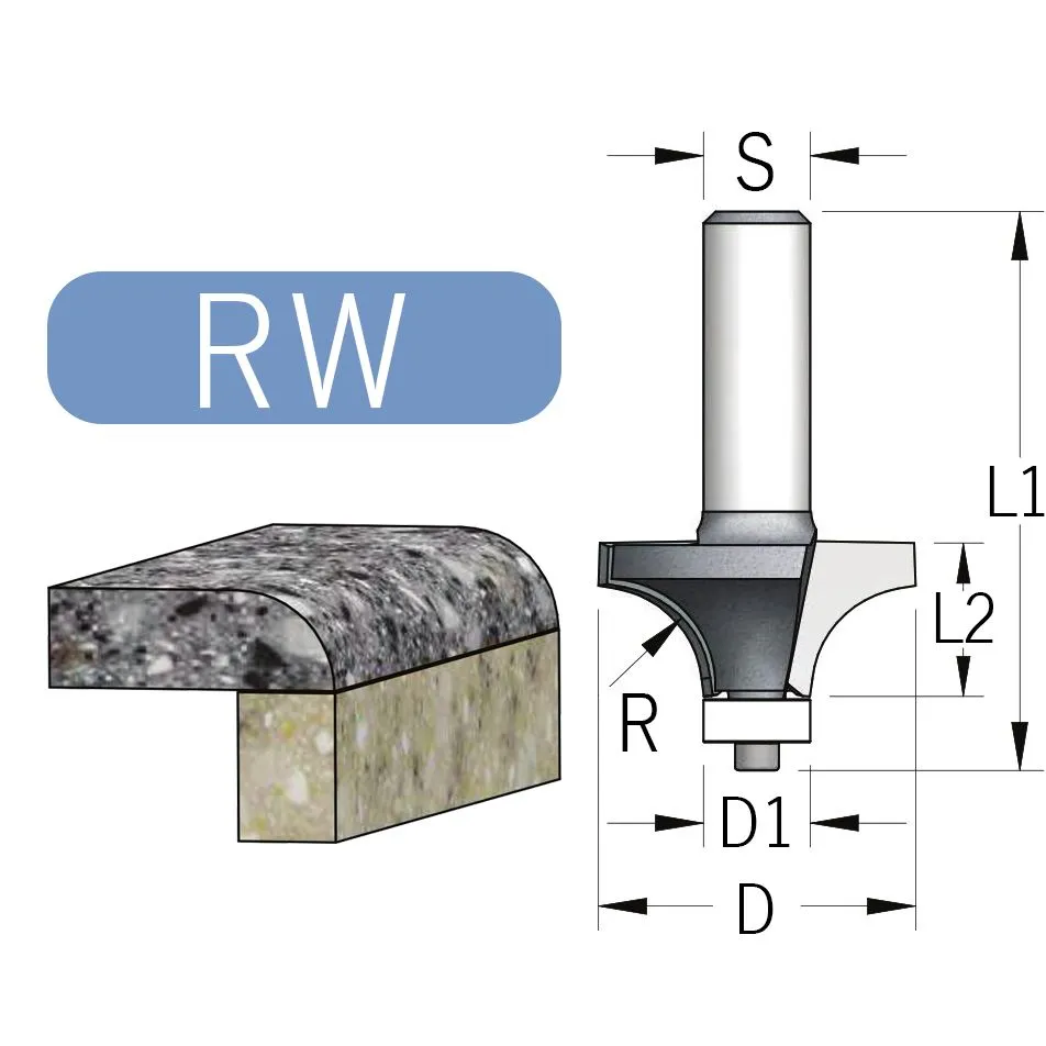 Glodalo za obaranje ivica; radijus 9,5mm; sa Delrin® ležajem na kraju za Corian®