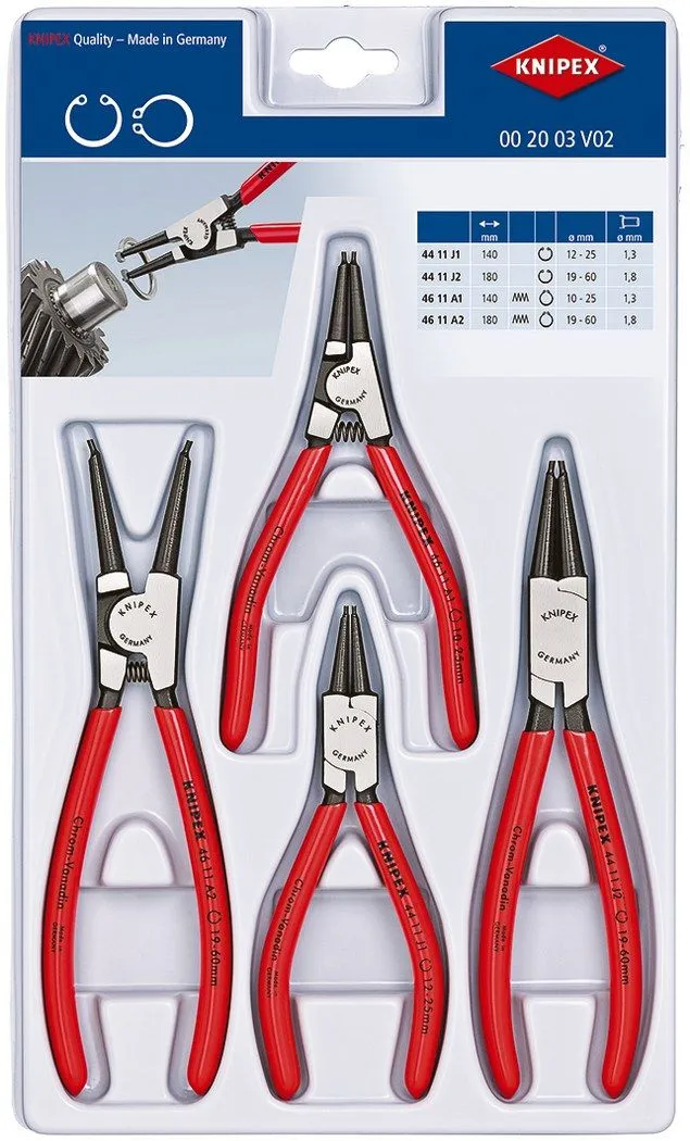 Knipex 4-delni set zeger klešta za unutrašnje i spoljašnje sigurnosne prstenove u blister pakovanju (00 20 03 V02)