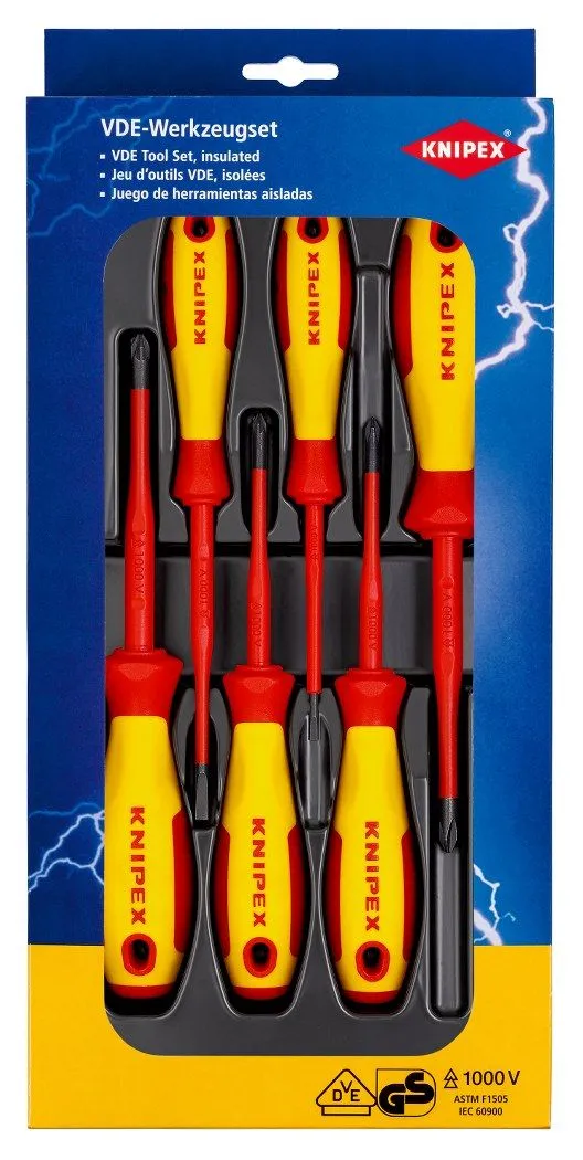 Knipex 6-delni set izolovanih odvijača; ravni 0,4-0,8mm; PH1/PH2; PZ1/PZ2 (00 20 12 V04)