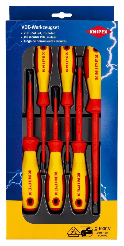 Knipex 6-delni set izolovanih odvijača; ravni 0,5-1,2mm; PH1/PH2 (00 20 12 V02)