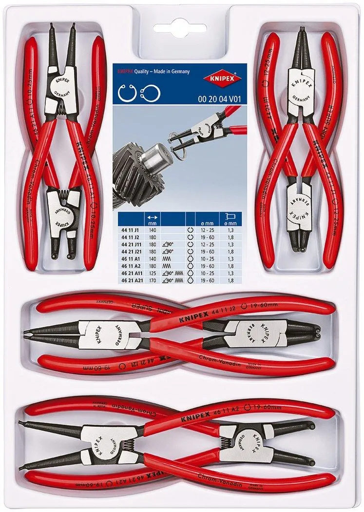 Knipex 8-delni set zeger klešta za unutrašnje i spoljašnje sigurnosne prstenove u blister pakovanju (00 20 04 V01)