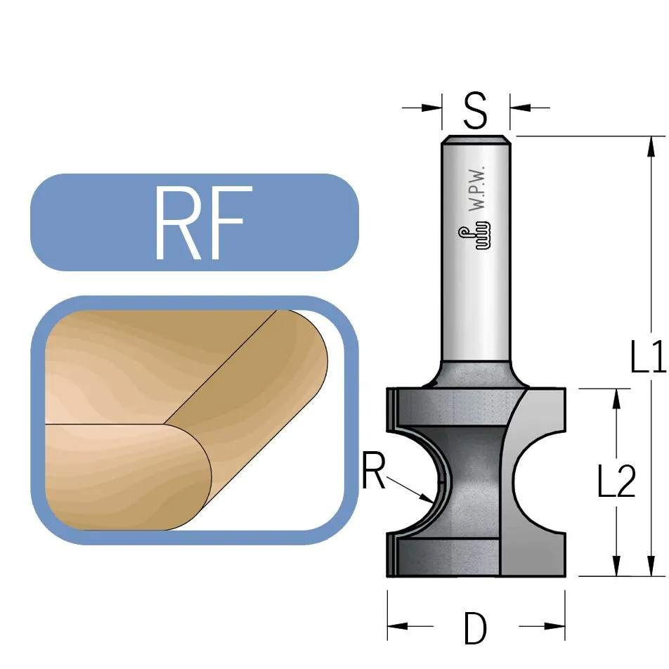 Profilno glodalo za pravljenje obline; sa obostranim radijusom 6,8mm, prihvat 12mm WPW RF06802