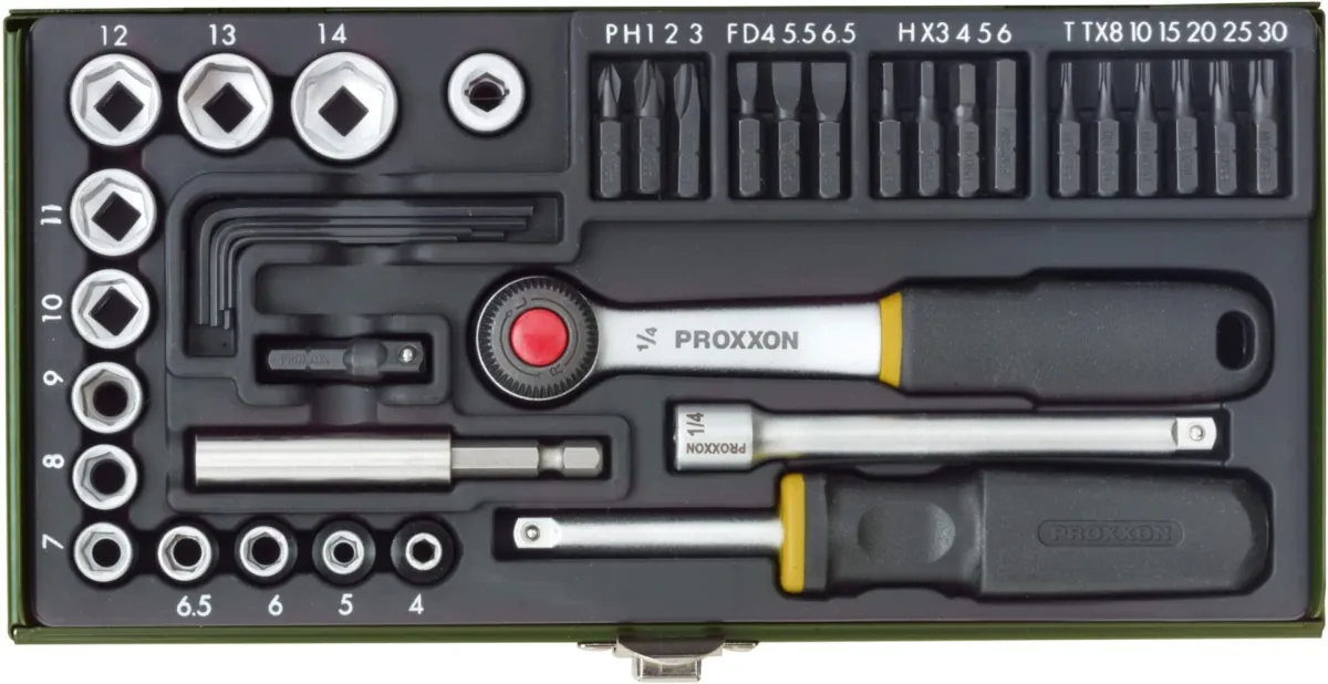 Proxxon 39-delna garnitura bitova i nasadnih ključeva sa magnetnim držačem, 23070