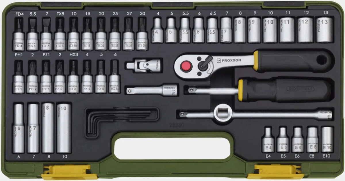 Proxxon 50-delna garnitura nasadnih ključeva i odvijača sa čegrtaljkom; prihvat 1/4" (23280)