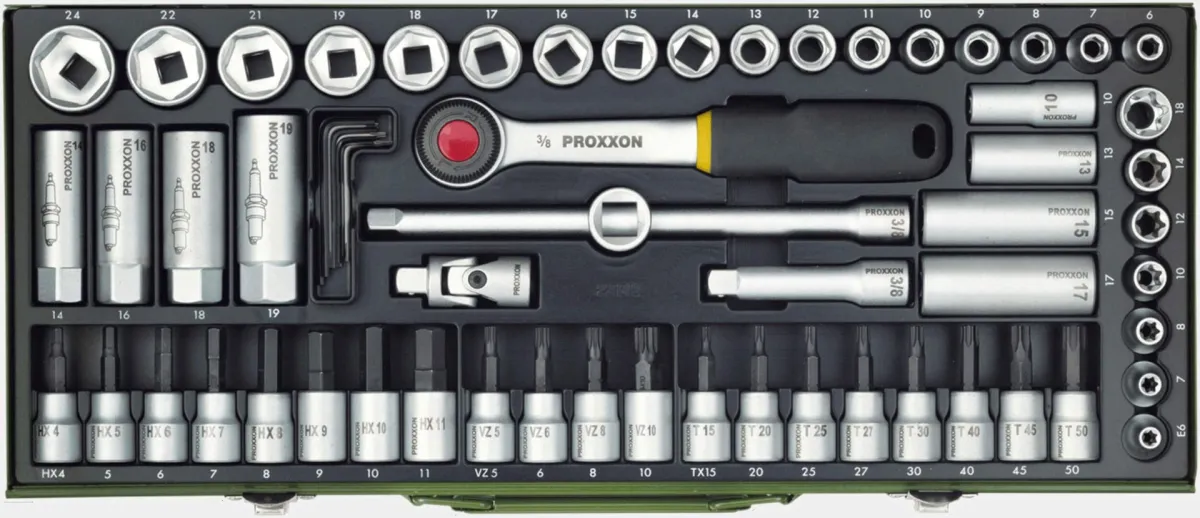 Proxxon 65-delna garnitura nasadnih ključeva sa čegrtaljkom 3/8”, 6-24mm, 23112