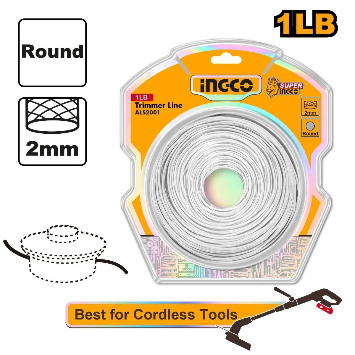 Rezervna struna za trimer 120m, 2mm; INGCO ALS2001