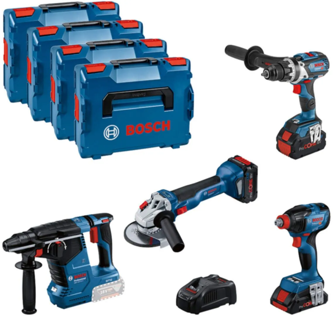 Set 4 akumulatorska alata Bosch 18V, bušilica, udarni odvrtač, ugaona brusilica, čekić bušilica (0615990N32)