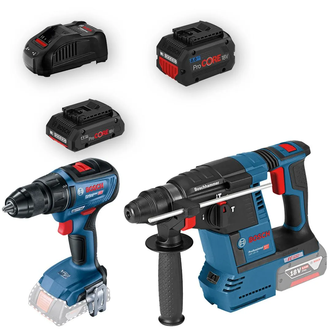 Set Bosch aku alata GBH 18V-26 + GSR 18V-50; 1x8,0Ah + 1x4,0 Ah ProCORE 18V (0615990N1X)