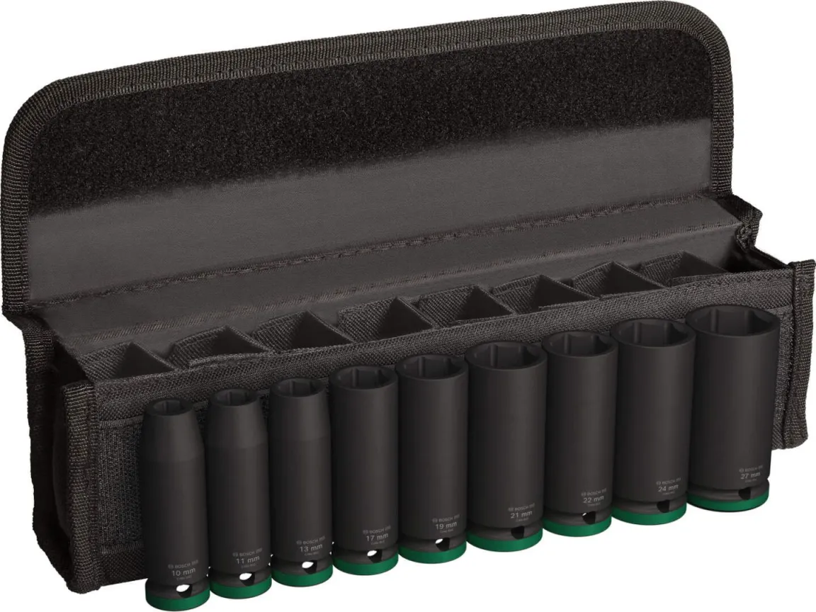 Set kovanih nasadnih ključeva 10 - 27mm;  duboki 77mm; 1/2"; 9 delova; Bosch PRO Impact Socket (2608003040)