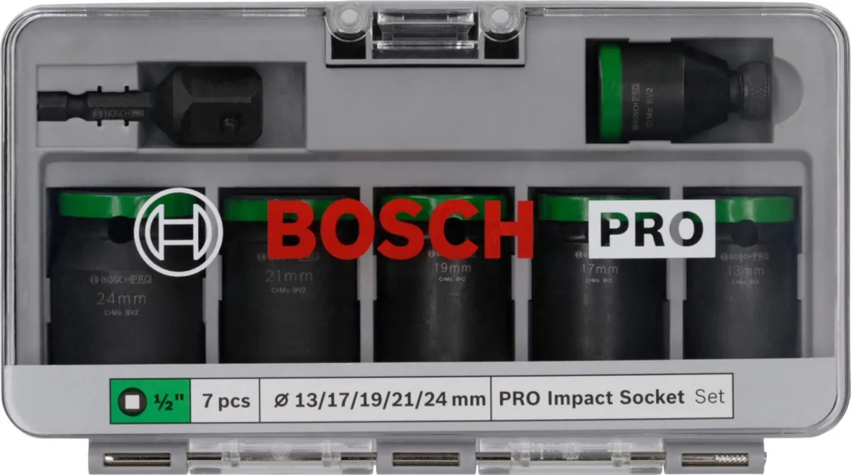 Set kovanih nasadnih ključeva sa adapterom; 1/2"; 7 delova u kutiji; Bosch PRO Impact Socket (2608003032)