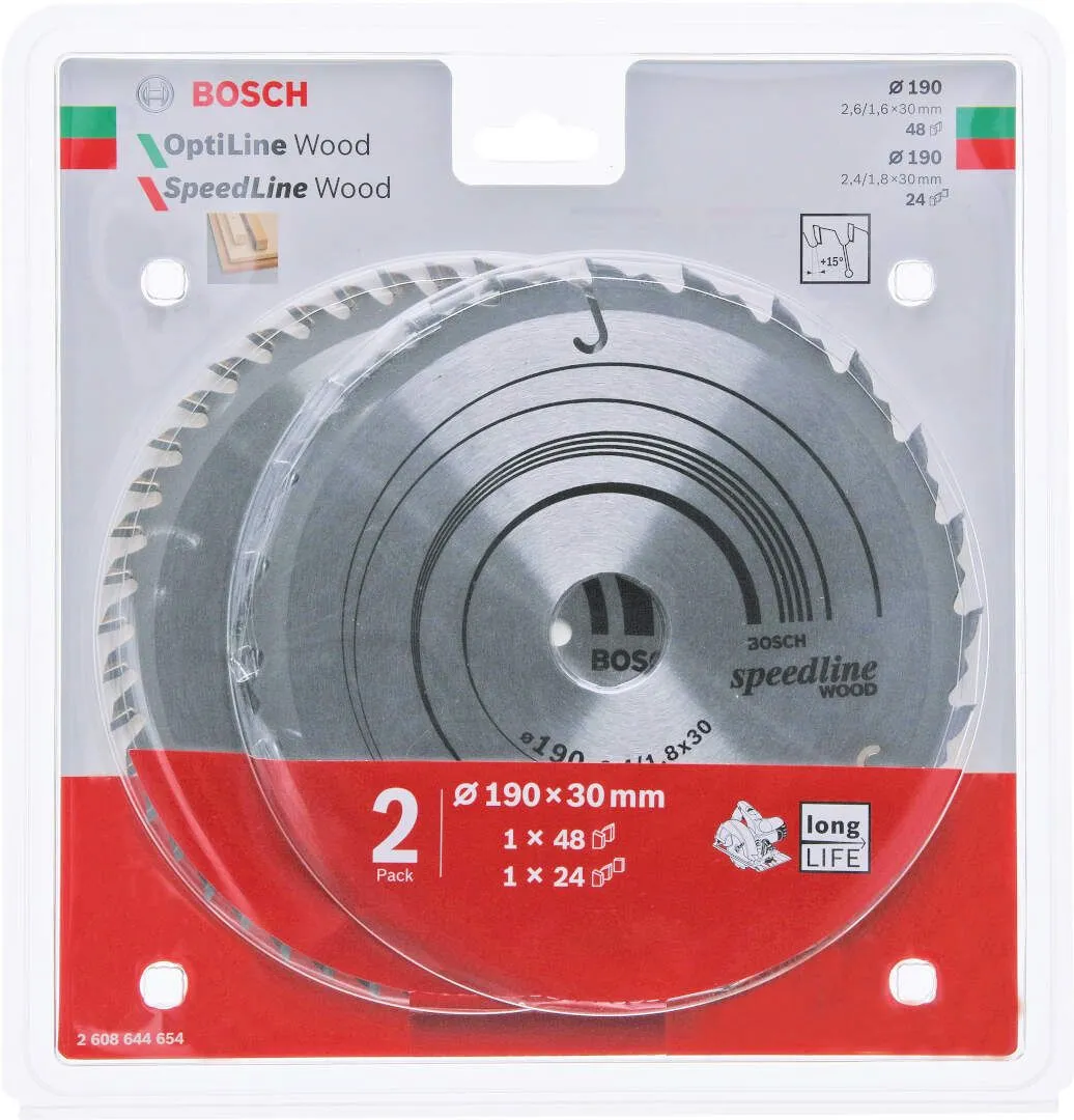 Set listova testera za drvo (2kom) 190mm sa 48 i 24 zuba Bosch - 2608644654