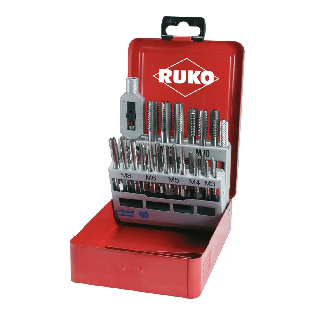 Set ureznica ručnih M3-M12 sa držačem u metalnoj kutiji - Ruko 245002