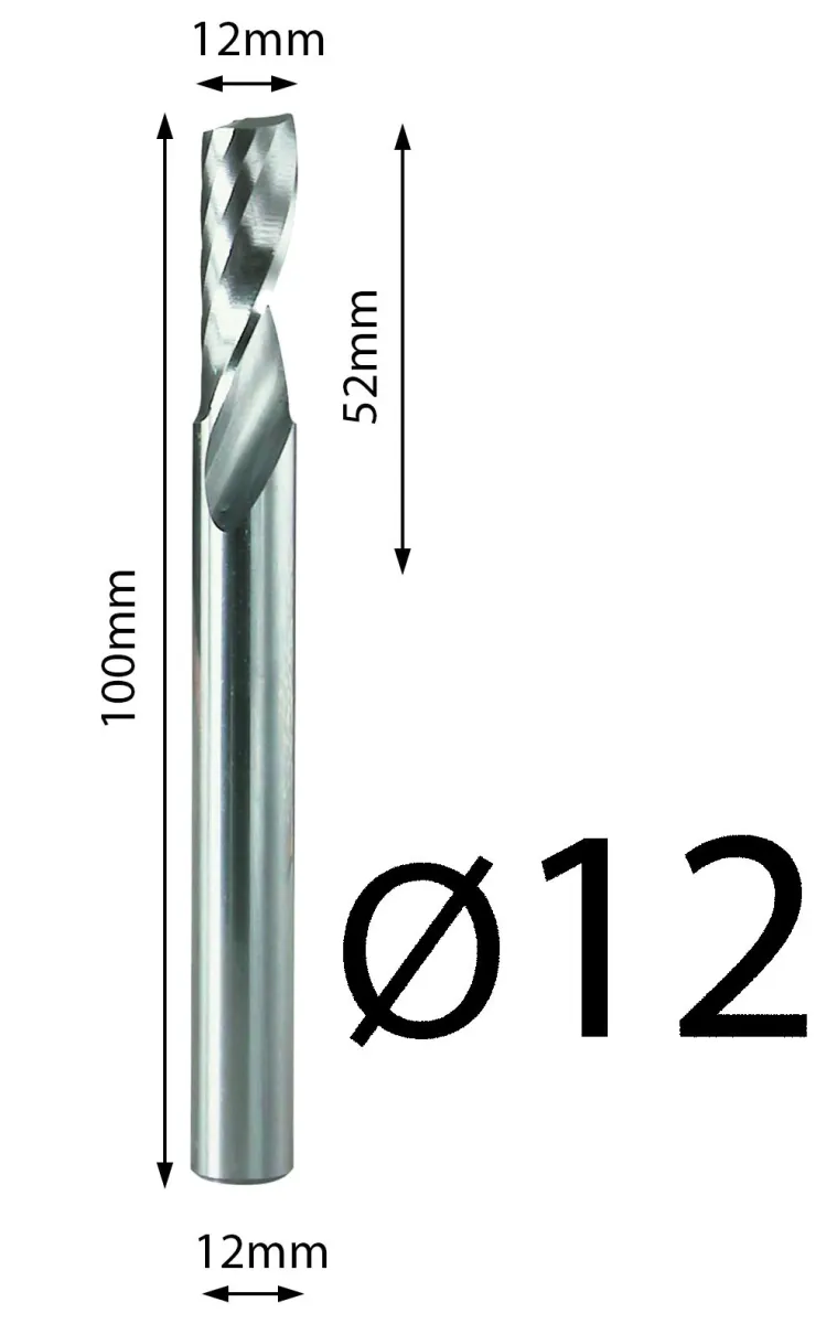 Spiralno CNC glodalo za drvo 12mm, prihvat 12mm, ukupna dužina 100mm FUL 9D.120.B