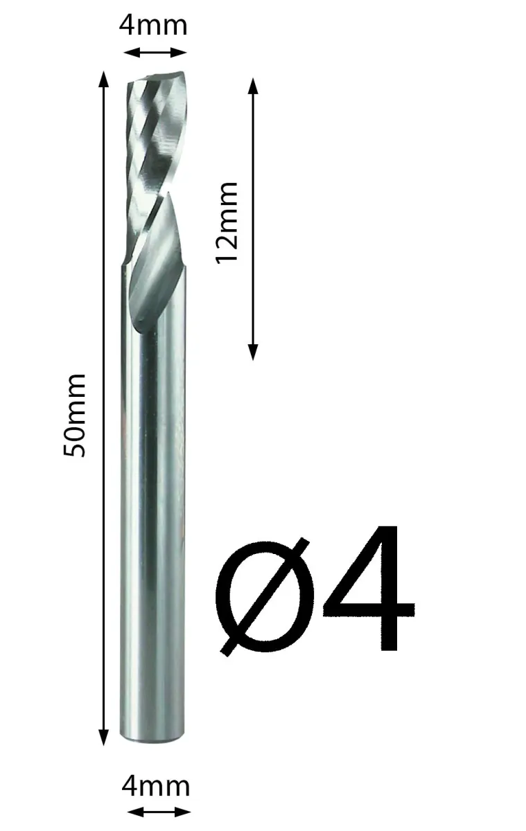 Spiralno CNC glodalo za drvo 4mm, prihvat 4mm, ukupna dužina 50mm FUL 9D.040