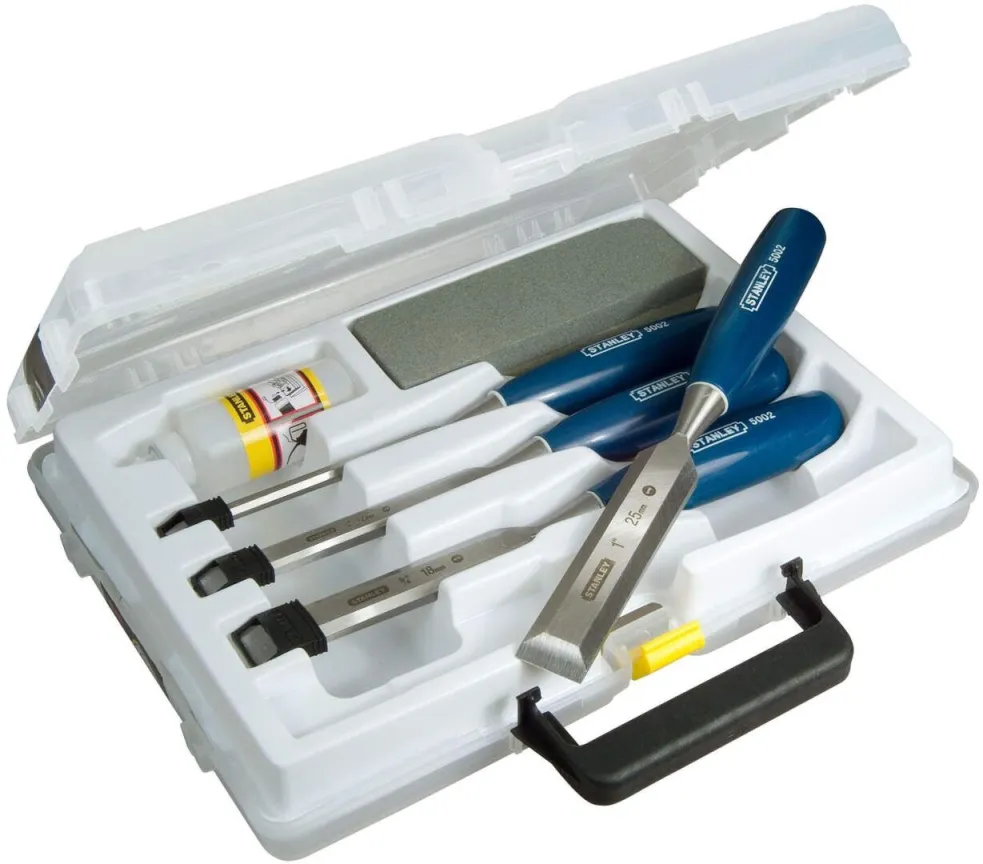 Stanley set dleta za drvo 6, 12, 18, 25mm sa kamenom za oštrenje (0-16-130)