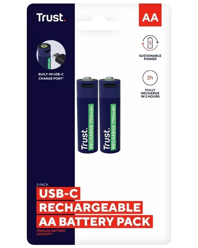 Baterija Trust AA USB-C 1700mAh 2kom - punjive
