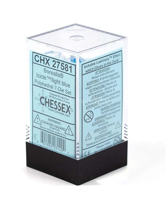 Kockice Chessex - Borealis - Mini Polyhedral - Luminary - Icicle & Light Blue (7