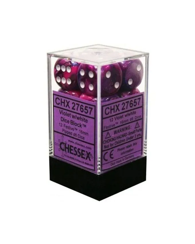Kockice Chessex - Festive - Violet & White - Dice Block 16mm (12)