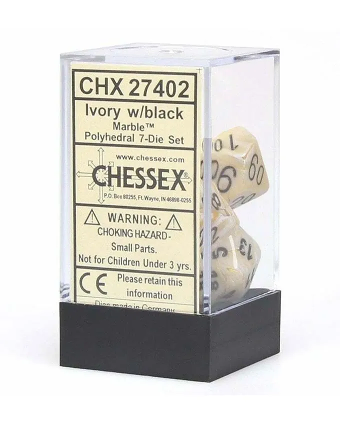 Kockice Chessex - Marble - Polyhedral - Ivory & Black (7)