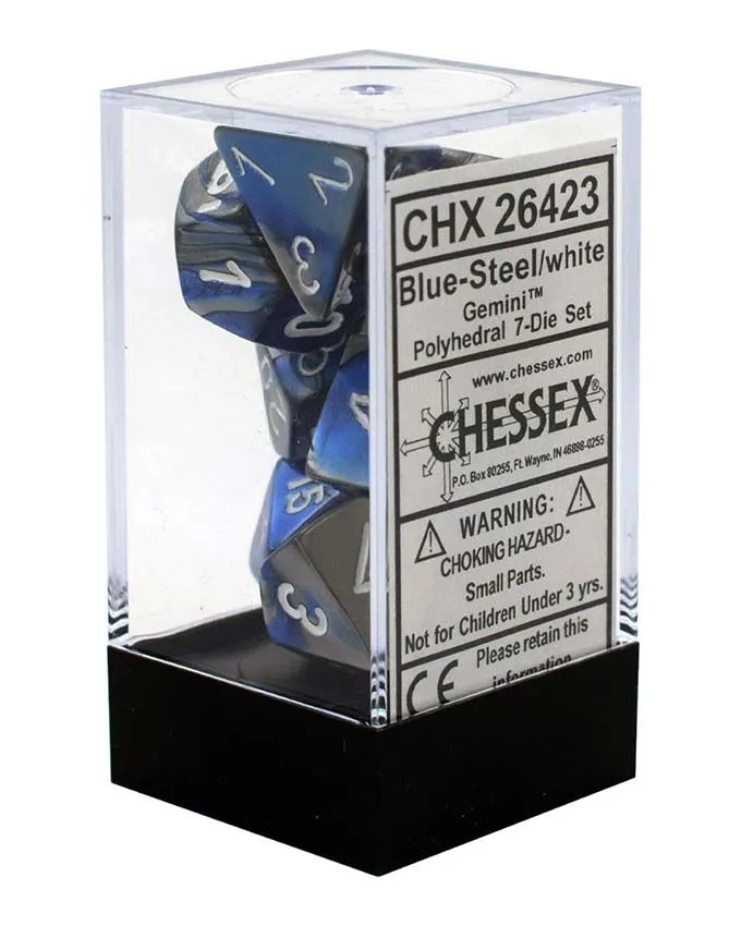 Kockice Chessex - Polyhedral - Gemini - Blue-Steel & White (7)