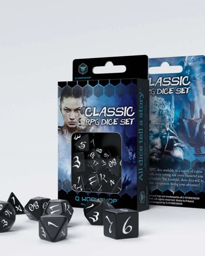 Kockice Q Workshop - Classic RPG Black & White - Dice Set (7)