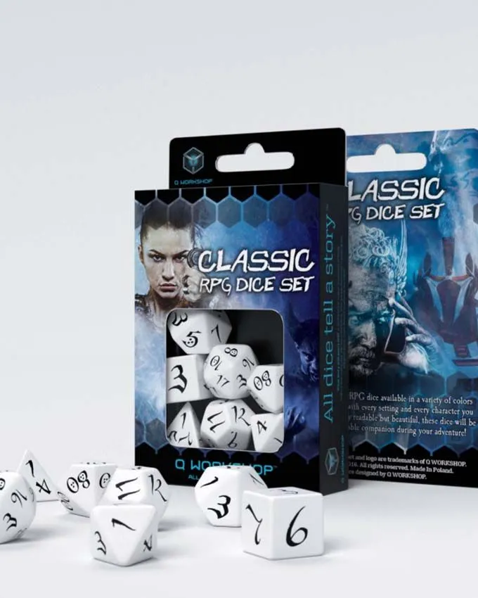 Kockice Q Workshop - Classic RPG White & Black - Dice Set (7)