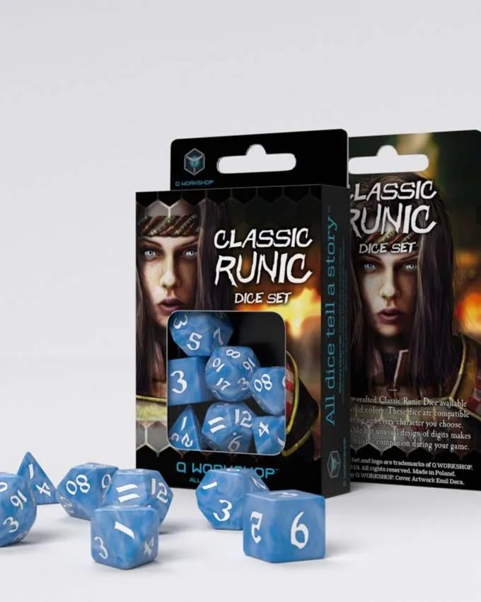 Kockice Q Workshop - Classic Runic Glacier & White - Dice Set (7)