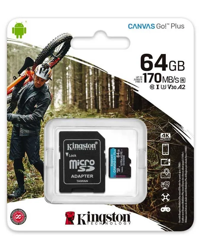 Memorijska kartica Kingston U3 V30 microSDXC 64GB Canvas Go Plus 170R A2 + adapt