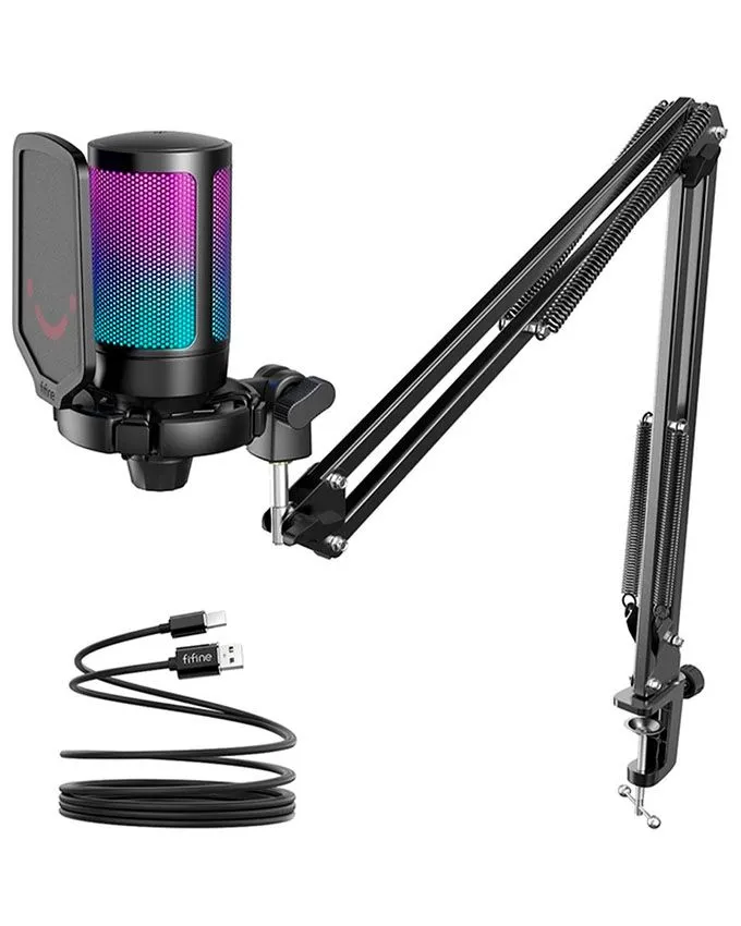 Mikrofon Fifine A6T USB Gaming Microphone With RGB And Boom Arm Stand - Black