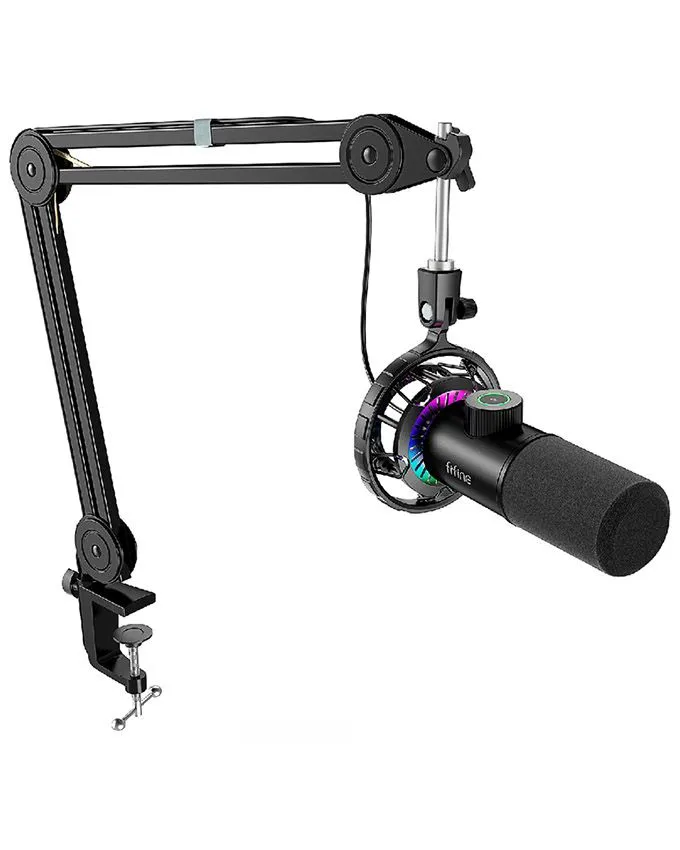 Mikrofon Fifine T658 USB RGB Dynamic Microphone With Boom Arm Stand - Black