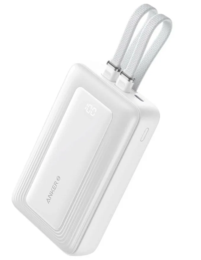 Power Bank Anker Built-In USB-C + Lightning Cable 20K 30W White