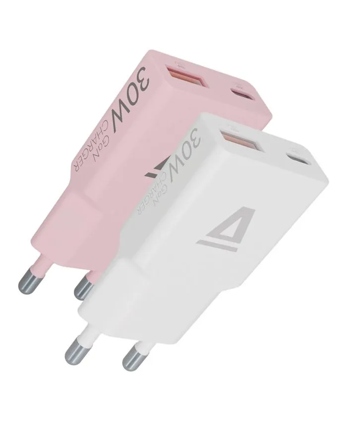 Punjač AVAX CH6412 2X / USB-C + USB-A / 30W / 1.5 m / White + Pink