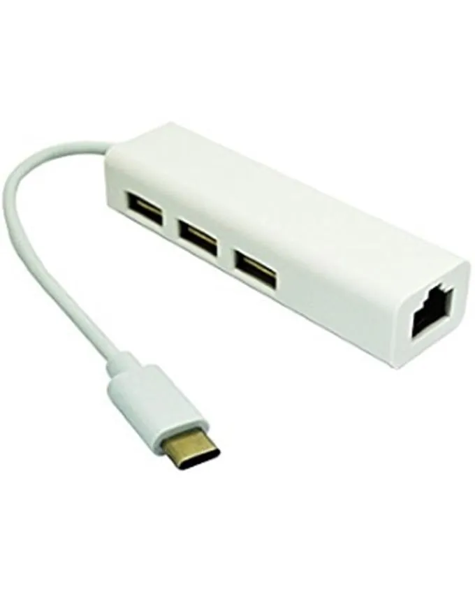 USB Hub E-Green USB 3.1 tip C HUB (3 port USB 2.0 + 1port fast ethernet) White