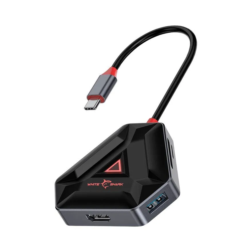 USB Hub White Shark HEXAGON 6 u 1 Type-C Black/Silver