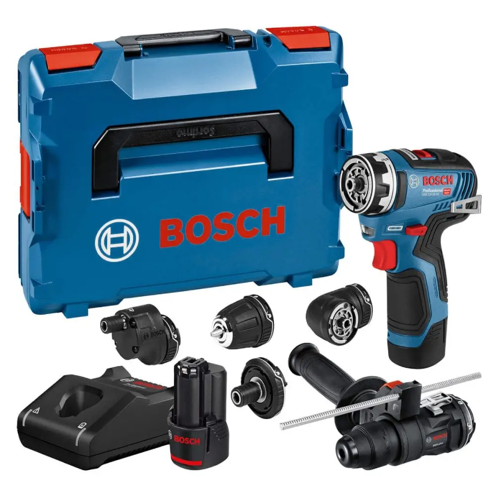 BOSCH 06019H3008 GSR 12V-35 FC Akumulatorska bušilica-odvrtač + 4 x Flexi Click nastavak 12V; 2 x 3 Ah + L-BOXX kofer