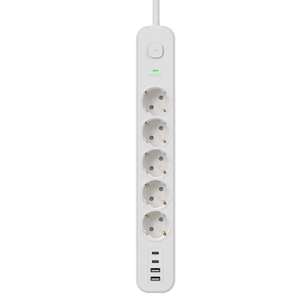 ELCO Pet utičnica i 2 USB-A + 2 USB-C 2m Produžni kabl sa prenaponskom zaštitom