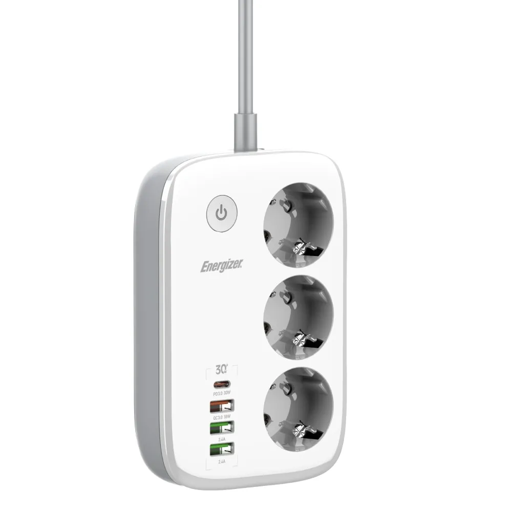 ENERGIZER Tri utičnice 3xUSB-A Produžni kabl 2m