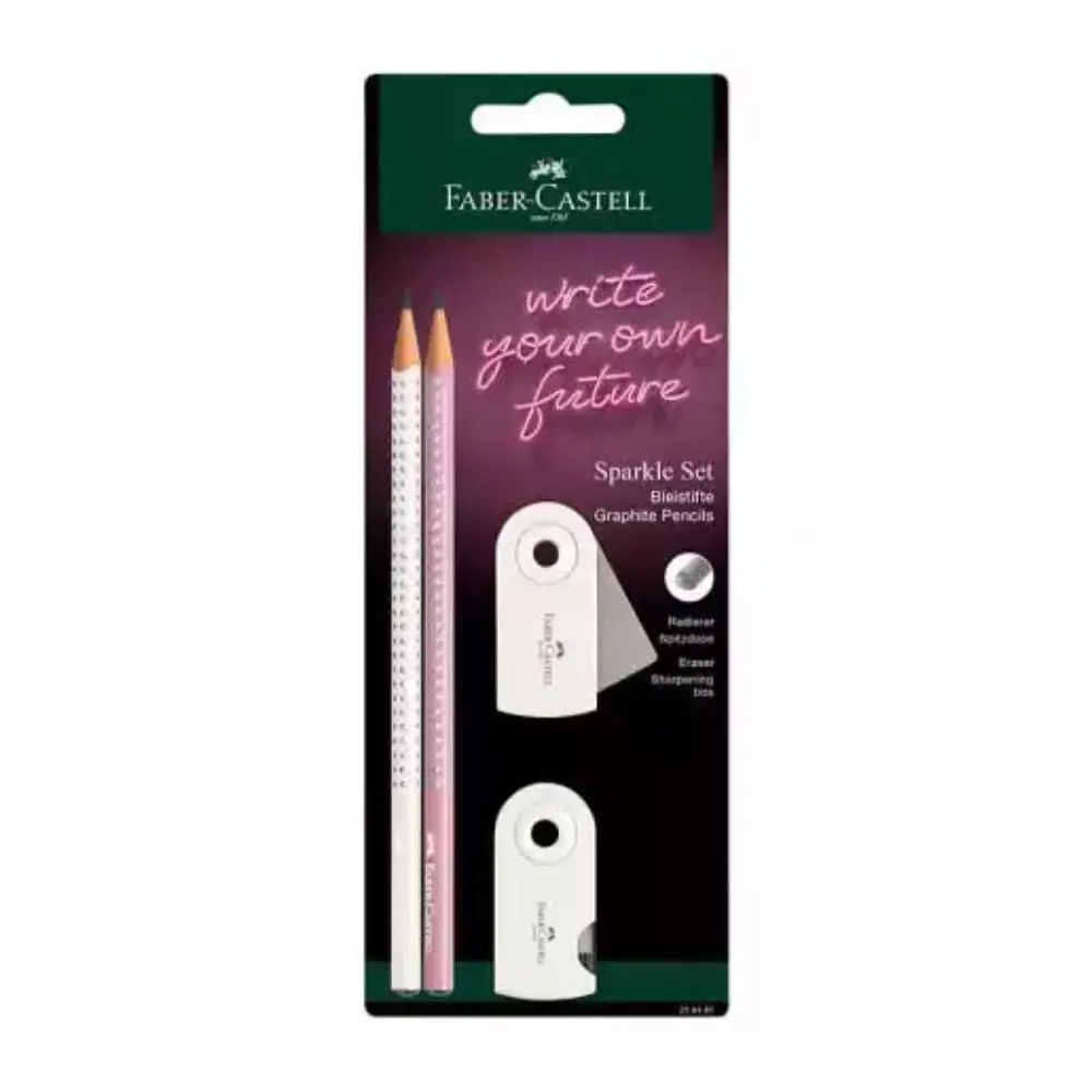 FABER CASTEL Sparkle Polyblister 2 Grafitne olovke + režač + gumica 218481 Coconut milk