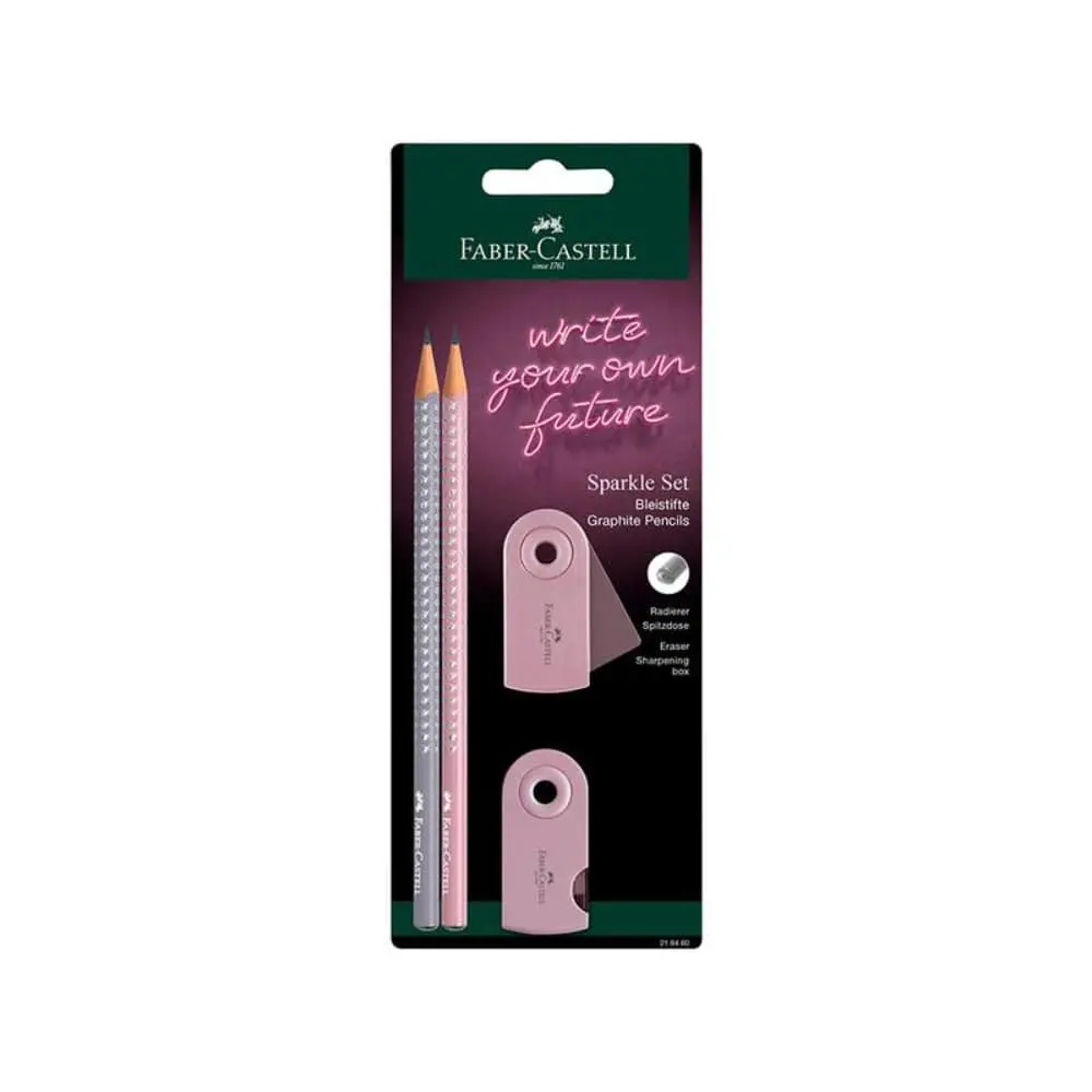 FABER CASTELL Sparkle Polyblister 2 Grafitne olovke + rezač + gumica 218480 Rose Shadow Set